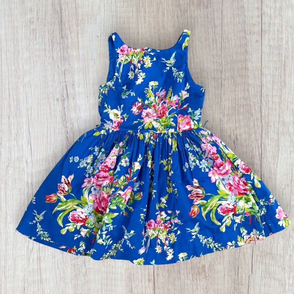 Polo Ralph Lauren Blue Floral Cottagecore Garden Party Sleeveless Dress Girls 12
